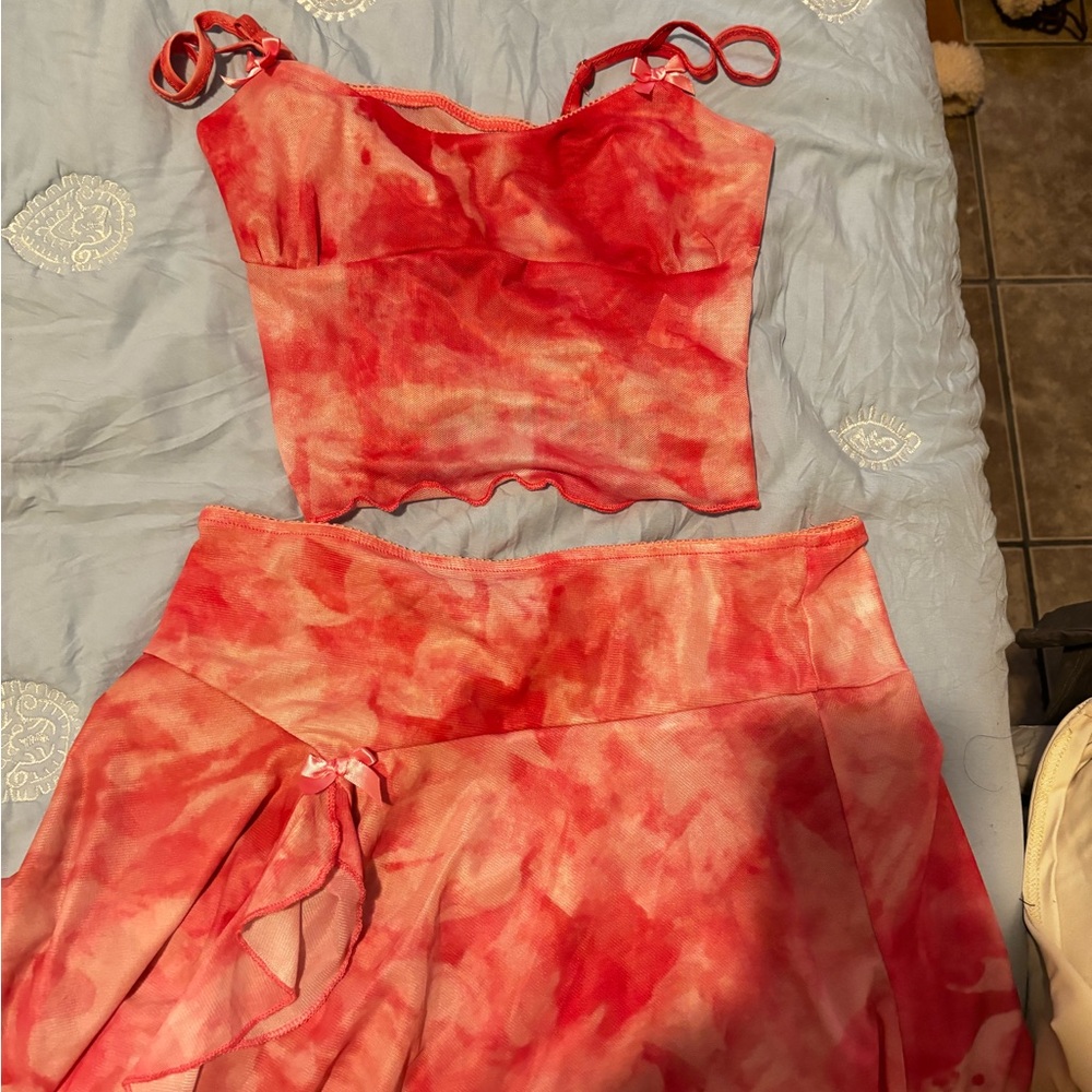 Red Tie-Dye Two-Piece Set
